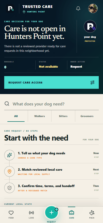 Services Pawborhood app screen captured from the running product.
